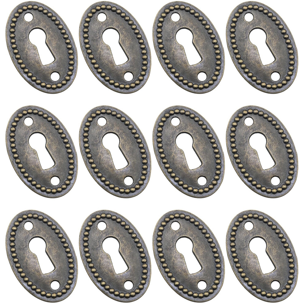 Antique Brass Keyhole Cover Set 12Pcs Zinc Alloy Oval Escutcheon For Drawer Cabinet Furniture Decor 9351714572798