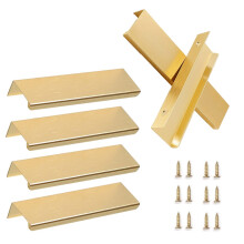 6 Pack Brushed Gold Aluminum Edge Finger Pull Handles 400mm Ergonomic Grip for Modern Cabinets