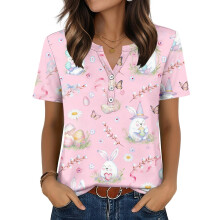 Women's T-Shirts, V-Neck, Short Sleeve, Elegant Casual-Multi XL