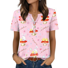 Women's T-Shirts, V-Neck, Short Sleeve, Elegant Casual-Red M