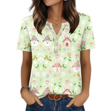 Women's T-Shirts, V-Neck, Short Sleeve, Elegant-Army Green S