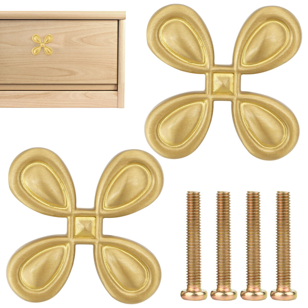 Flower Brass Cabinet Knobs Gold Drawer Pulls, Solid Decorative Handles For Furniture (Golden 2 Pcs) 9330225426929