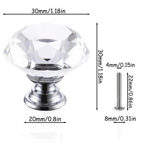 6 Pack Diamond Crystal Cabinet Knobs 30mm Silver Glass Drawer Pulls for Dresser Kitchen Cabinets 1