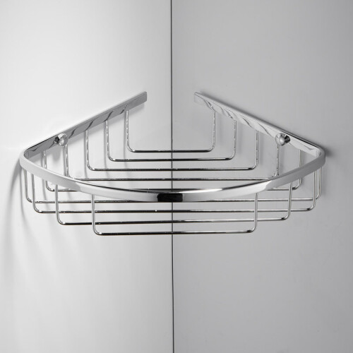 Corner Shower Shelf Chrome Plated Single Layer Wall Mounted Bathroom Organizer with Hook Bar