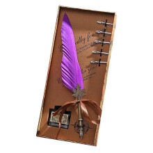 (Purple) Antique Calligraphy Pen Handcrafted Feather Quill Pen for Gift