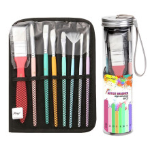 (Color rod) 8pcs High-density Nylon Painting Brush Set Great Gift for Painting Lovers