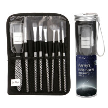 (Silver gray rod) 8pcs High-density Nylon Painting Brush Set Great Gift for Painting Lovers