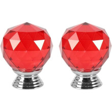 Red Crystal Cabinet Knobs Set of 2, Round Glass Drawer Pulls with Zinc Alloy Base for Furniture Upgrade
