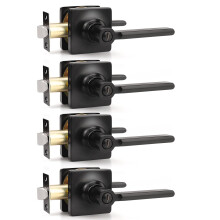Matte Black Privacy Door Handles Set of 4, Keyless Interior Lever for Bedroom and Bathroom