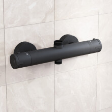Nes Home Modern Matte Black Round Exposed Thermostatic Shower Mixer Bar Valve