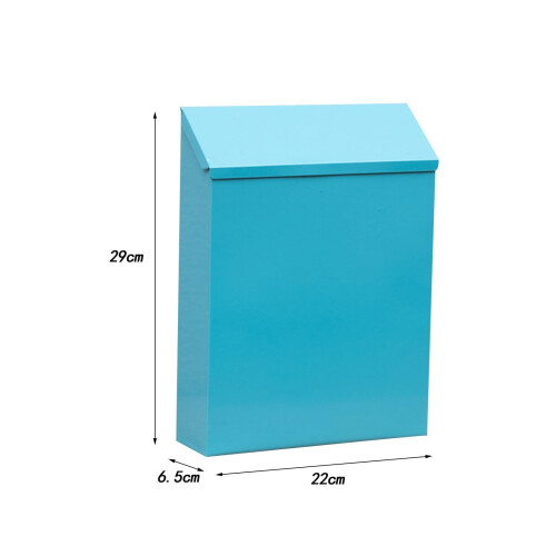 Wall Mounted Locking Mailbox with Secure Key Lock, Durable Blue Iron Postbox for Home and Office 2