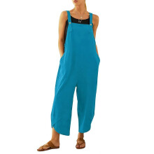 Women's casual loose long jumpsuit overalls-lake blue XXXL