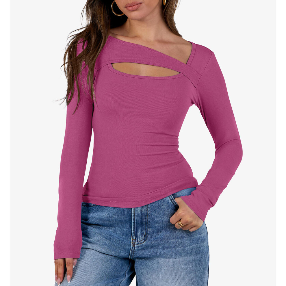 Women's openwork top, fashionable and sexy-Rose Red XL