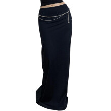 Fashion Maxi Long Skirt for Women Slim Fit Back Slit-Black L