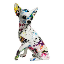 (Colorful Spot) Multicolor Modern Graffiti Chihuahua Statue Figurine Resin for Room Home Decoration