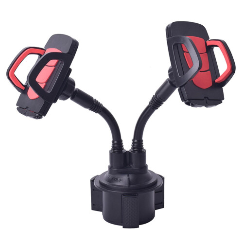 (Red) Double Car Phone Mount 360 Rotatable Smartphone Stable Stand Bendable Arm
