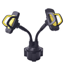 (Yellow) Double Car Phone Mount 360 Rotatable Smartphone Stable Stand Bendable Arm