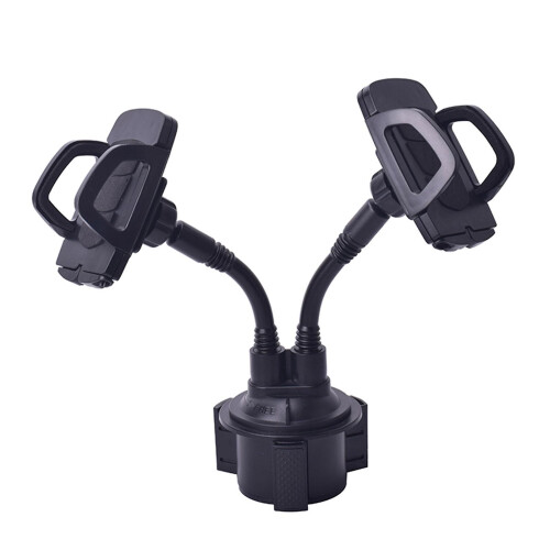 (Black) Double Car Phone Mount 360 Rotatable Smartphone Stable Stand Bendable Arm