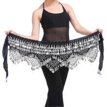 (Black1) BoSaiD Velvet Belly Dance Waist Chain with Coin Lace-up Lightweight Women Dancing Waist Belt Dancer