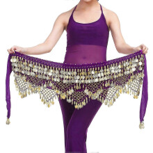 (Dark Purple) BoSaiD Velvet Belly Dance Waist Chain with Coin Lace-up Lightweight Women Dancing Waist Belt Dancer