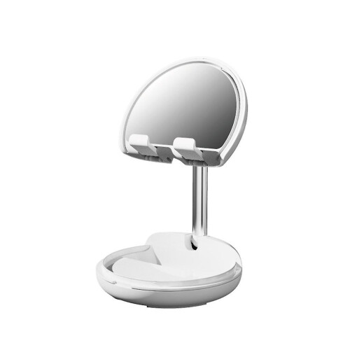 (White) Mini Foldable Cell Phone Desktop Stand Multi-angle Cute Beauty Mirror Bracket