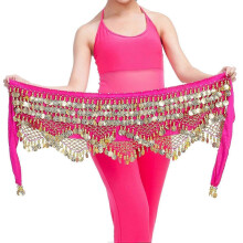 (Rose Red) BoSaiD Velvet Belly Dance Waist Chain with Coin Lace-up Lightweight Women Dancing Waist Belt Dancer