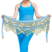 (Lake Blue) BoSaiD Velvet Belly Dance Waist Chain with Coin Lace-up Lightweight Women Dancing Waist Belt Dancer