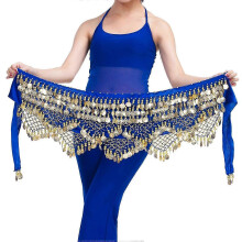 (Royal Blue) BoSaiD Velvet Belly Dance Waist Chain with Coin Lace-up Lightweight Women Dancing Waist Belt Dancer