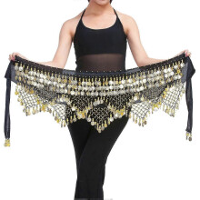 (Black) BoSaiD Velvet Belly Dance Waist Chain with Coin Lace-up Lightweight Women Dancing Waist Belt Dancer