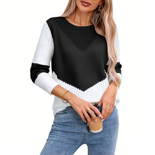 Women's Color Block Pullover Sweaters Long Sleeve-Burgundy L 2