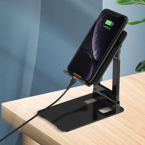 (Black) Portable Smartphone Bracket Cradle Dock Foldable Mobile Phone Tablet Holder 1