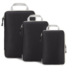 (Black) 3Pcs Travel Storage Bag with Handle and Zipper Cosmetic Storage