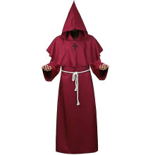 (L, Red wine) Adult Halloween Velvet Cloak Cape Hooded Medieval Costume Witch Wicca for Vampire Halloween Costume Dress Coats