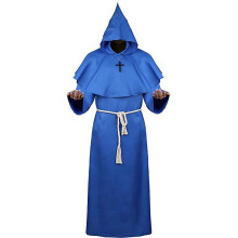 (L, Blue) Adult Halloween Velvet Cloak Cape Hooded Medieval Costume Witch Wicca for Vampire Halloween Costume Dress Coats