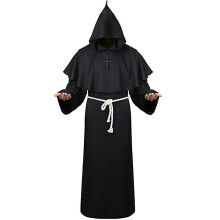 (L, Black) Adult Halloween Velvet Cloak Cape Hooded Medieval Costume Witch Wicca for Vampire Halloween Costume Dress Coats