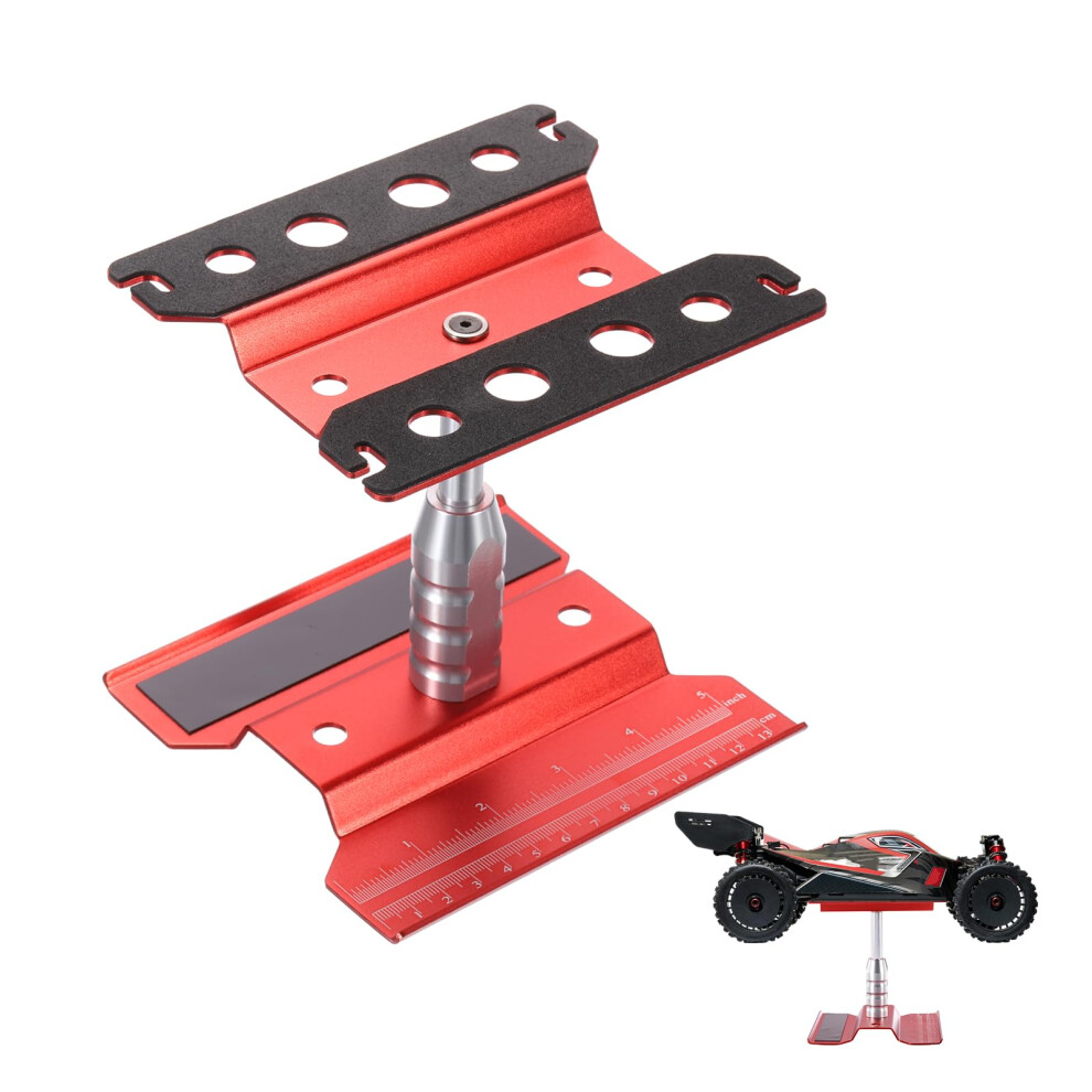 Aluminum Rc Car Work Stand With 360 Rotation, Adjustable Height And Magnetic Tray For 1/8 1/10 1/16 Scale (Red) Red 9771547948438