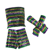Pailletten Tube Top Shorts Polsmanchet Mardis Gras-Twee rijen M