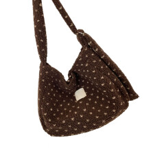 Faux Furs Crossbody Bag Heart Print Furry Shoulder Toted-brown