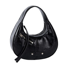 Crescents Shoulder Bags Leather Clutches Hobos Toted Bag-Black