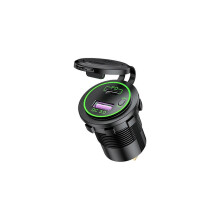 (Green) Waterproof Dual QC3.0 Type C PD USB Car Charger Adapter with LED Light 18W