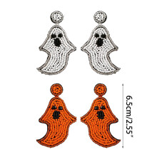 (White) Handmade Halloween Earrings Crystal Beads Spooky Ghost Dangle Earrings Drop