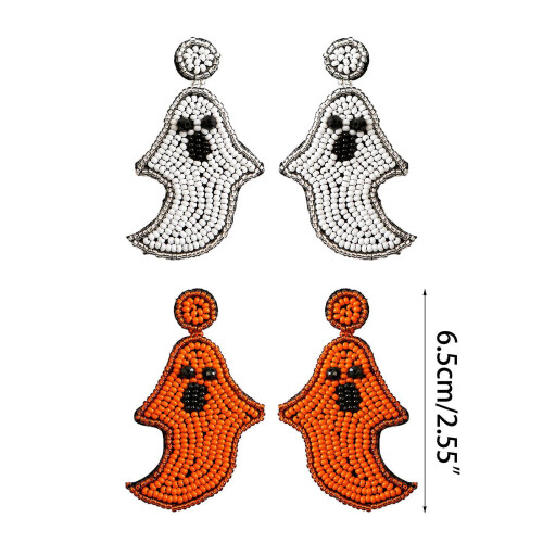 (White) Handmade Halloween Earrings Crystal Beads Spooky Ghost Dangle Earrings Drop