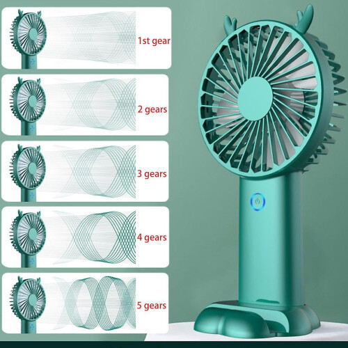 (White) Portable Handheld Fanwith 5 Speeds Lcd Display Battery Operated 2