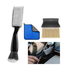 Car Detailing Brush Set with Soft ScratchFree Bristles, Dual Head Vent Cleaner and Washable Microfiber Towel