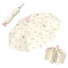 Compact Sun Umbrella UPF 50+ UV Protection, Cute Floral Puppy Print Foldable Mini Umbrella for Women