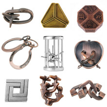 RoseFlowe 9 pcs IQ Test Puzzle Brain Teaser Metal Wire Puzzles Mind Game Educational Toys High Difficulty Disentanglement Unlock Interlock Game