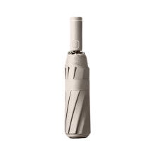 Travel Umbrella Windproof 10 Ribs Auto Open Close with LED Flashlight Handle UV Protection Beige