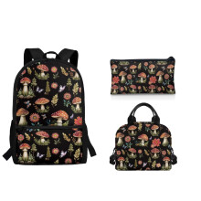 3 in 1 Kids Backpack Set with Lunch Box and Pencil Case, Lightweight Waterproof Girls School Bag, Mushroom