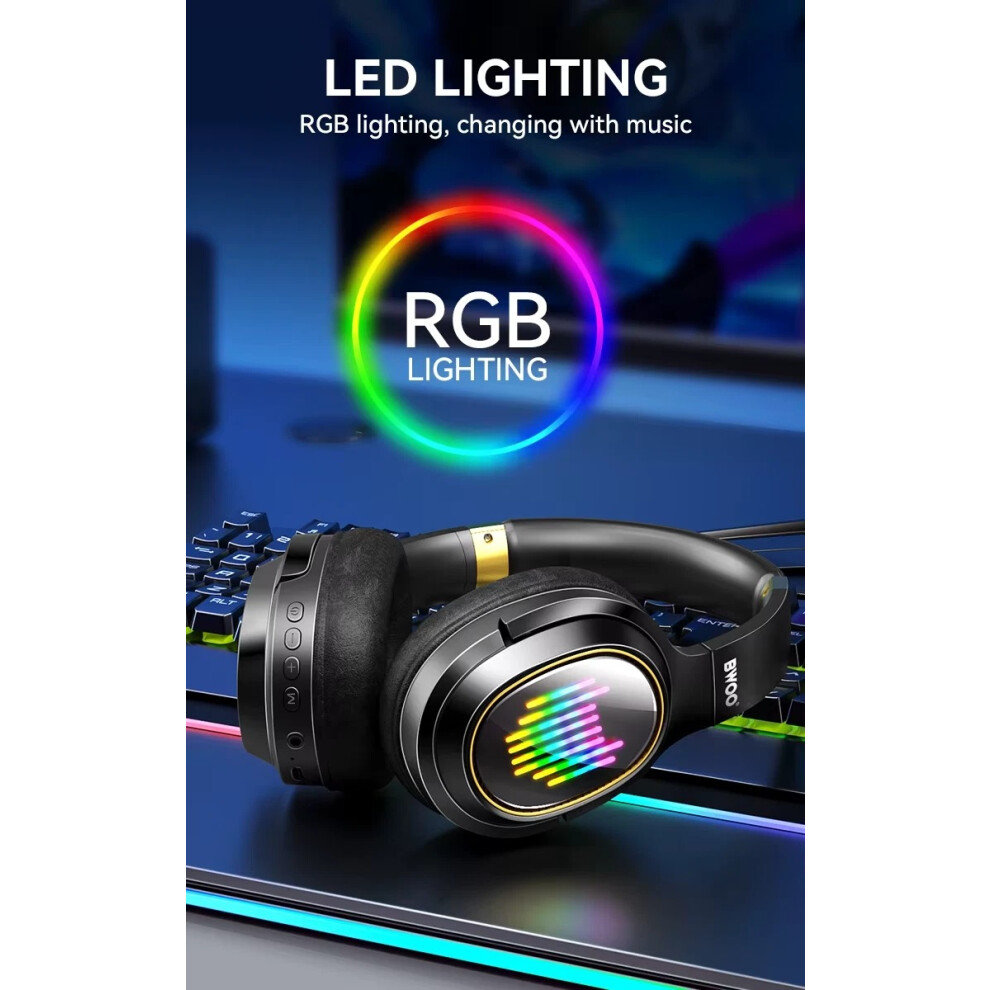 Tws Bluetooth 5.4 Over Ear Headphones Rgb Led Gaming Anc Noise Cancelling Stereo Wireless Headset Foldable Bw-586 5089887678903