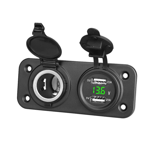 (Green) Car Cigarette Lighter Outlet Socket Panel 2 USB Converter Power Supply Adapter